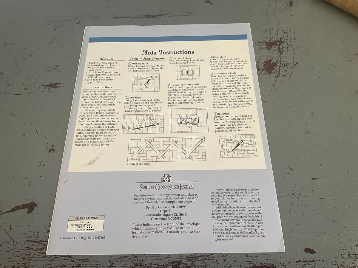 1993 Spirit of Cross Stitch Festival Commemorative Sampler chart by Jean Farish