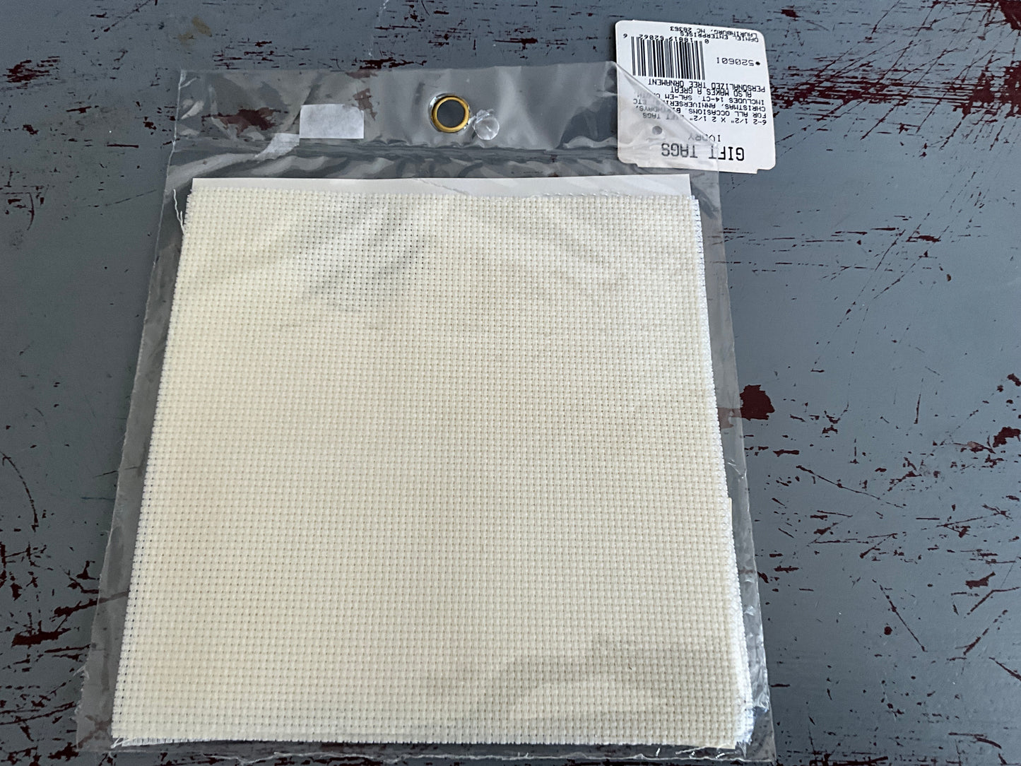 Crafter’s Pride 6 cross switchable gift tags on 14 count Salem cloth