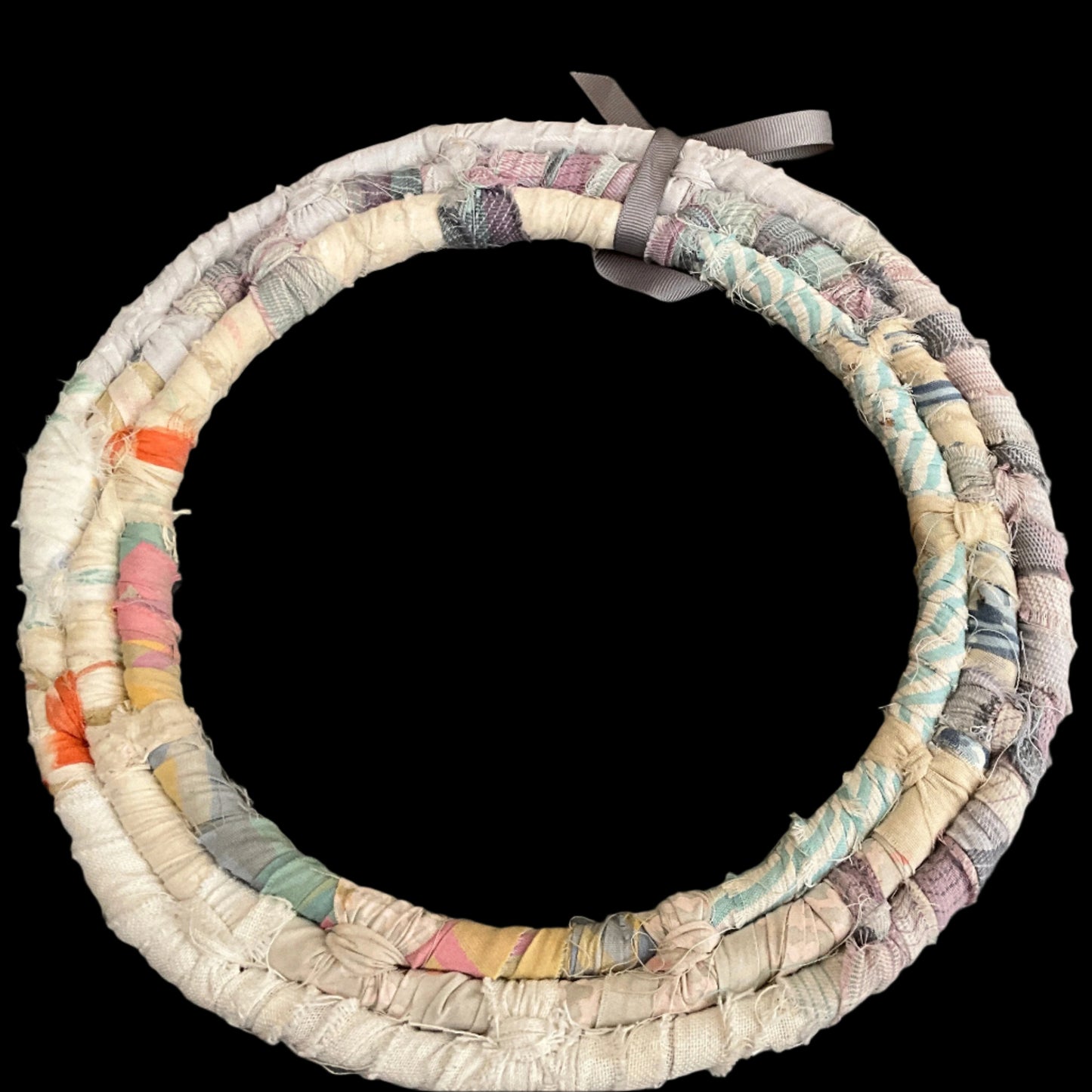 Quilted triple hoop wreath wall hanging