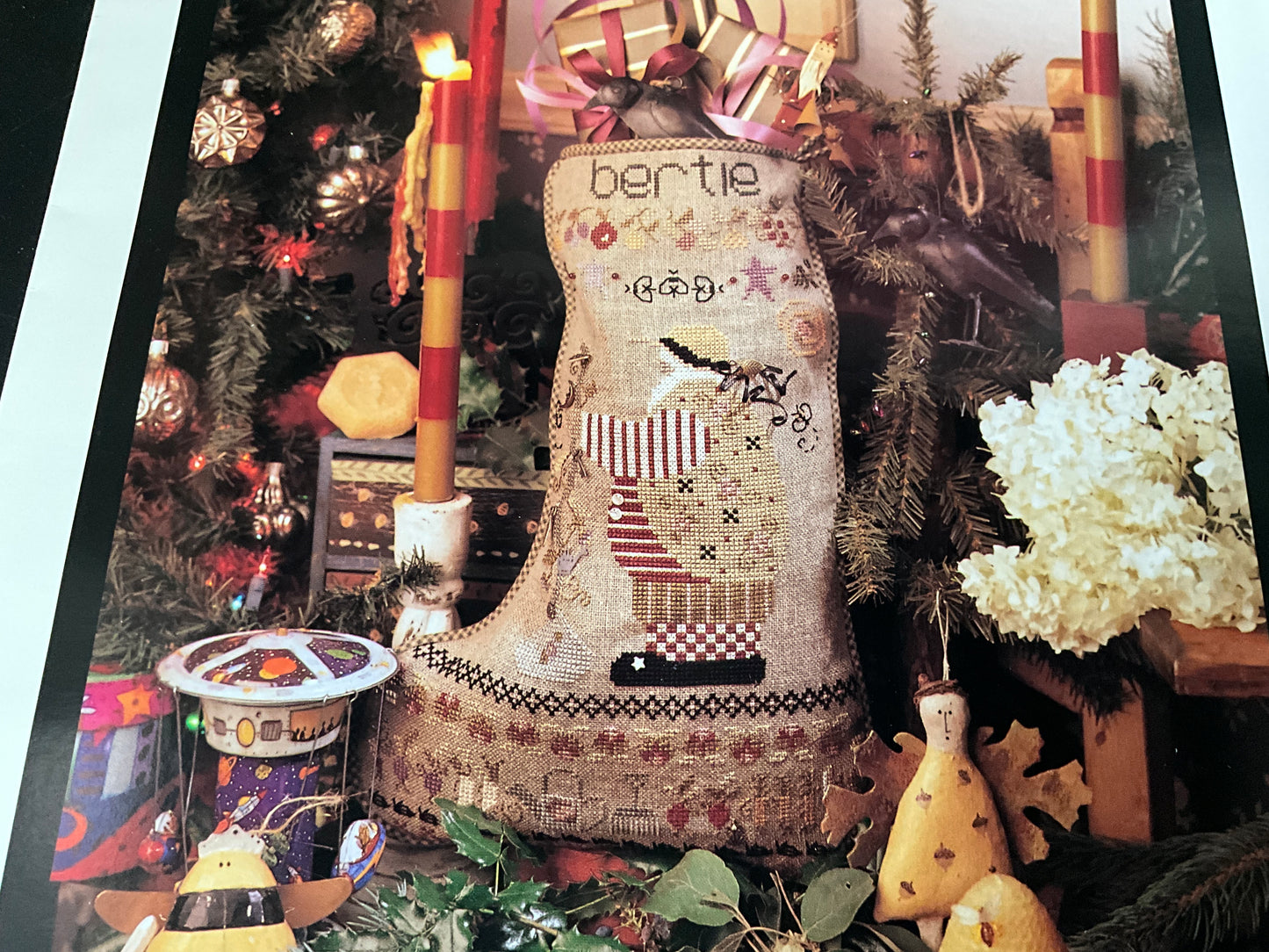 Shepherd’s Bush Bertie’s Stocking cross stitch chart with 18 count natural linen fabric and embellishments pack included!