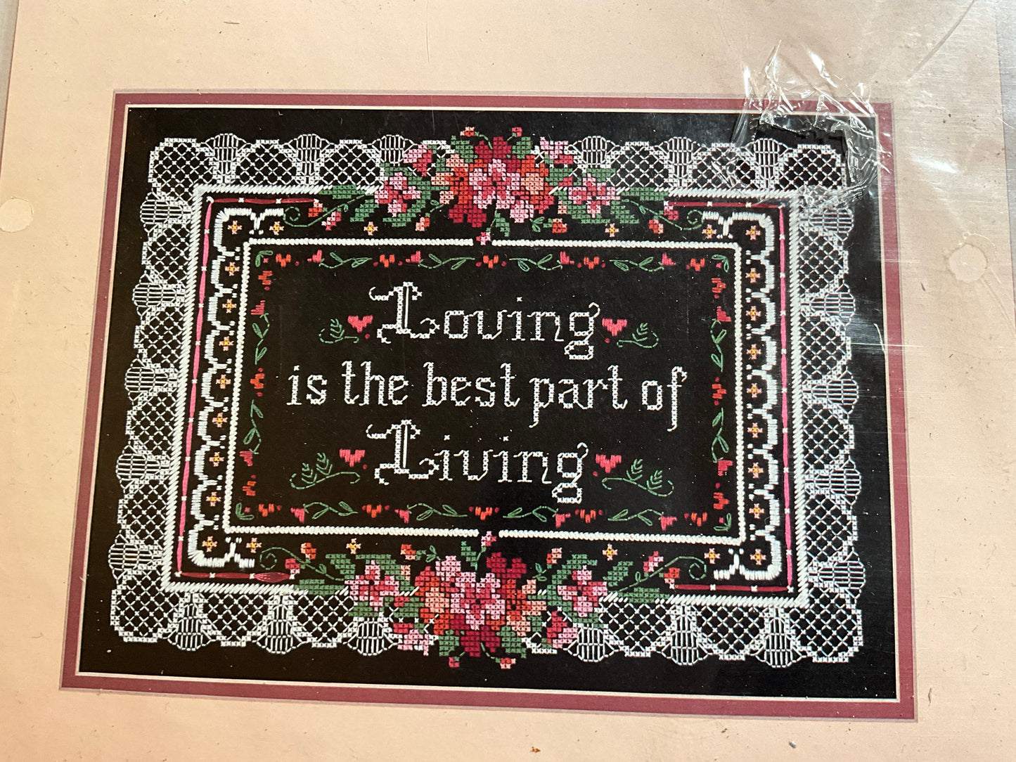 Sunset Loving and Living counted cross stitch kit 14 count black AIDA