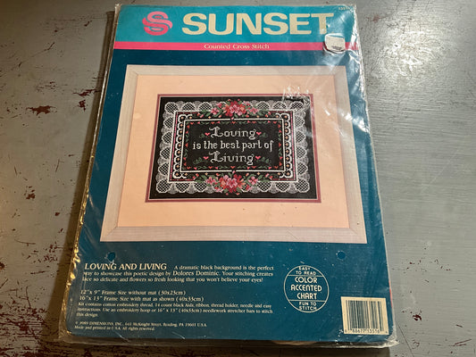 Sunset Loving and Living counted cross stitch kit 14 count black AIDA
