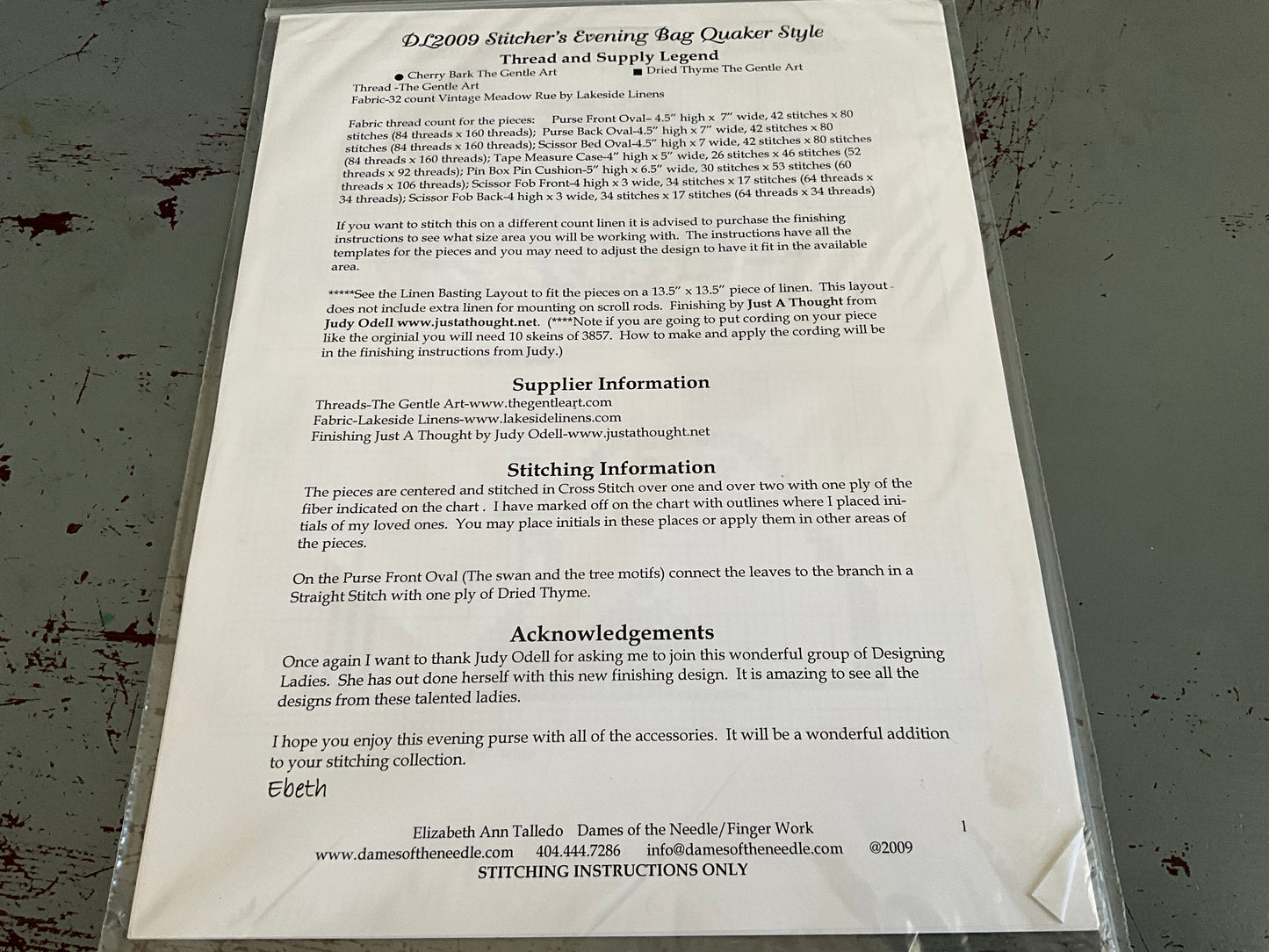 Just A Thought DL2009 Stitcher’s Evening Bag Quaker Style cross stitch design