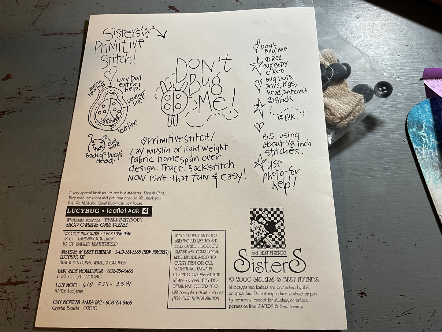 Sister and Best Friends Lady Bug cross stitch chart with embellishment pack included