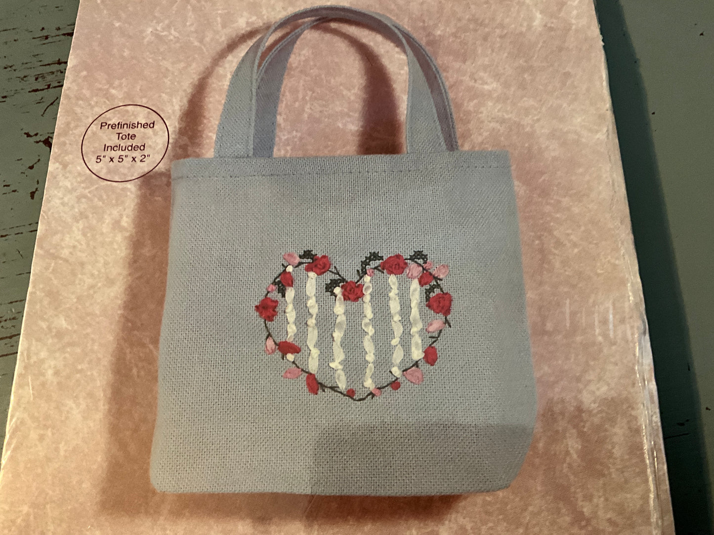 JanLynn Striped Heart Lil’ Tote ribbon embroidery kit
