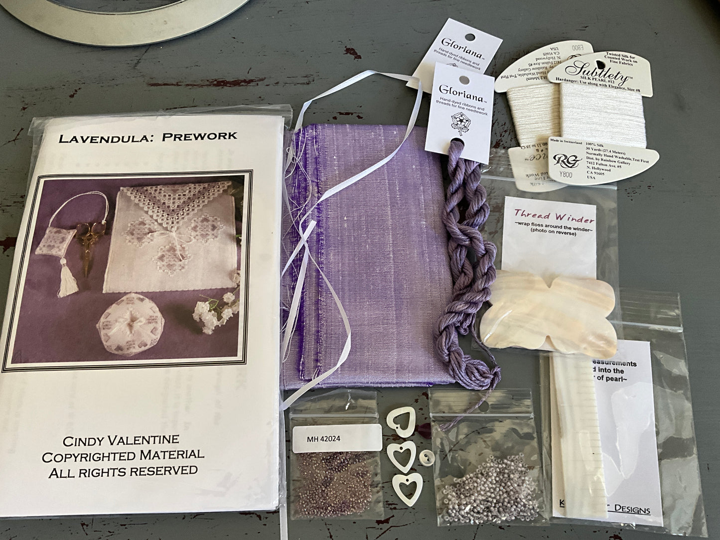 Cindy Valentine Lavendula: Prework kit complete with Gloriana threads & embellishments see pictures for details