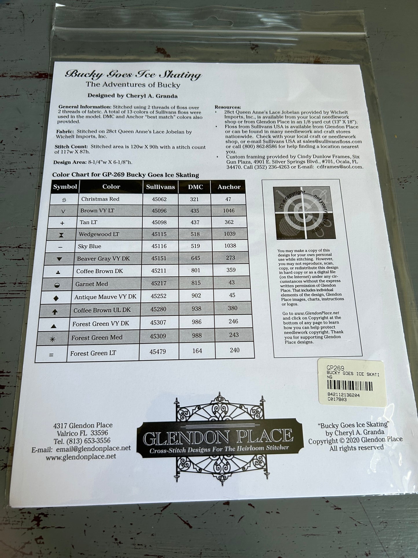 Glendon Place Bucky Goes Ice Skating The Adventures of Bucky GP-269 cross stitch chart