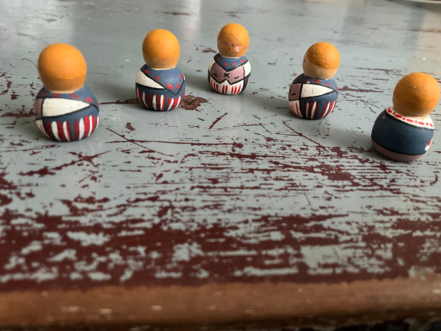 Miniature painted wooden dolls set of 5 unique collectibles