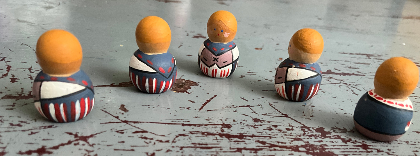 Miniature painted wooden dolls set of 5 unique collectibles