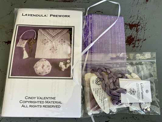 Cindy Valentine Lavendula: Prework kit complete with Gloriana threads & embellishments see pictures for details