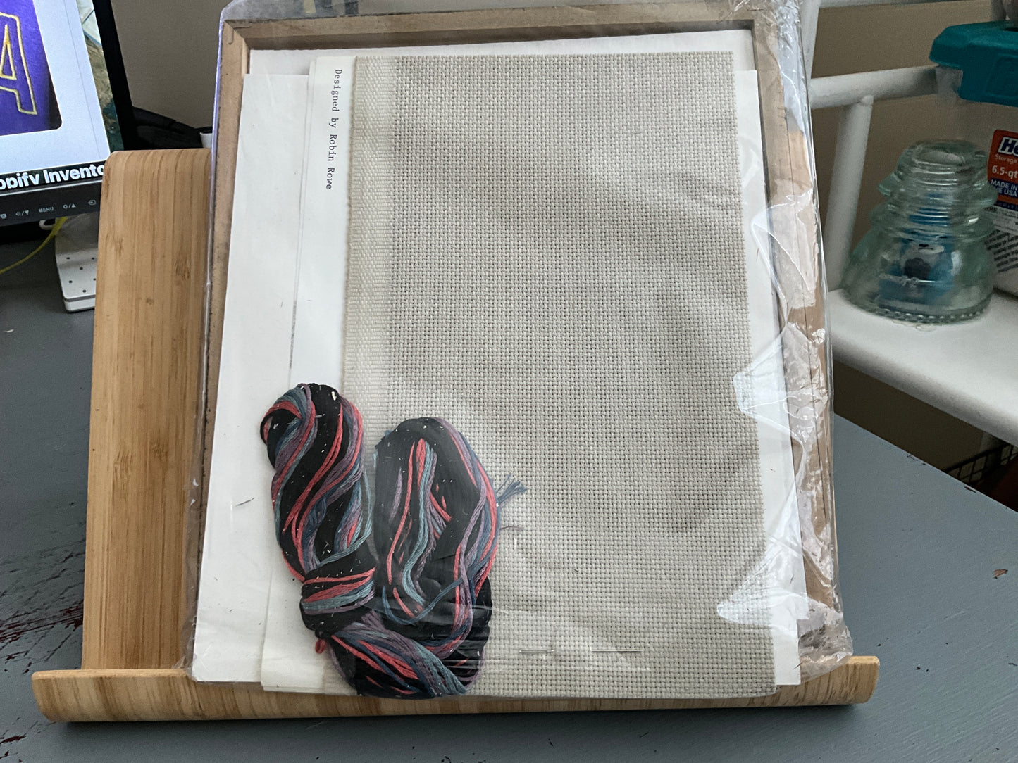 Bow Tile Quilt cross stitch kit with mat & frame