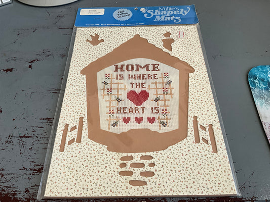 Millie’s Simply Mats House shaped mat with free Home is Where the Heart Is cross stitch pattern included