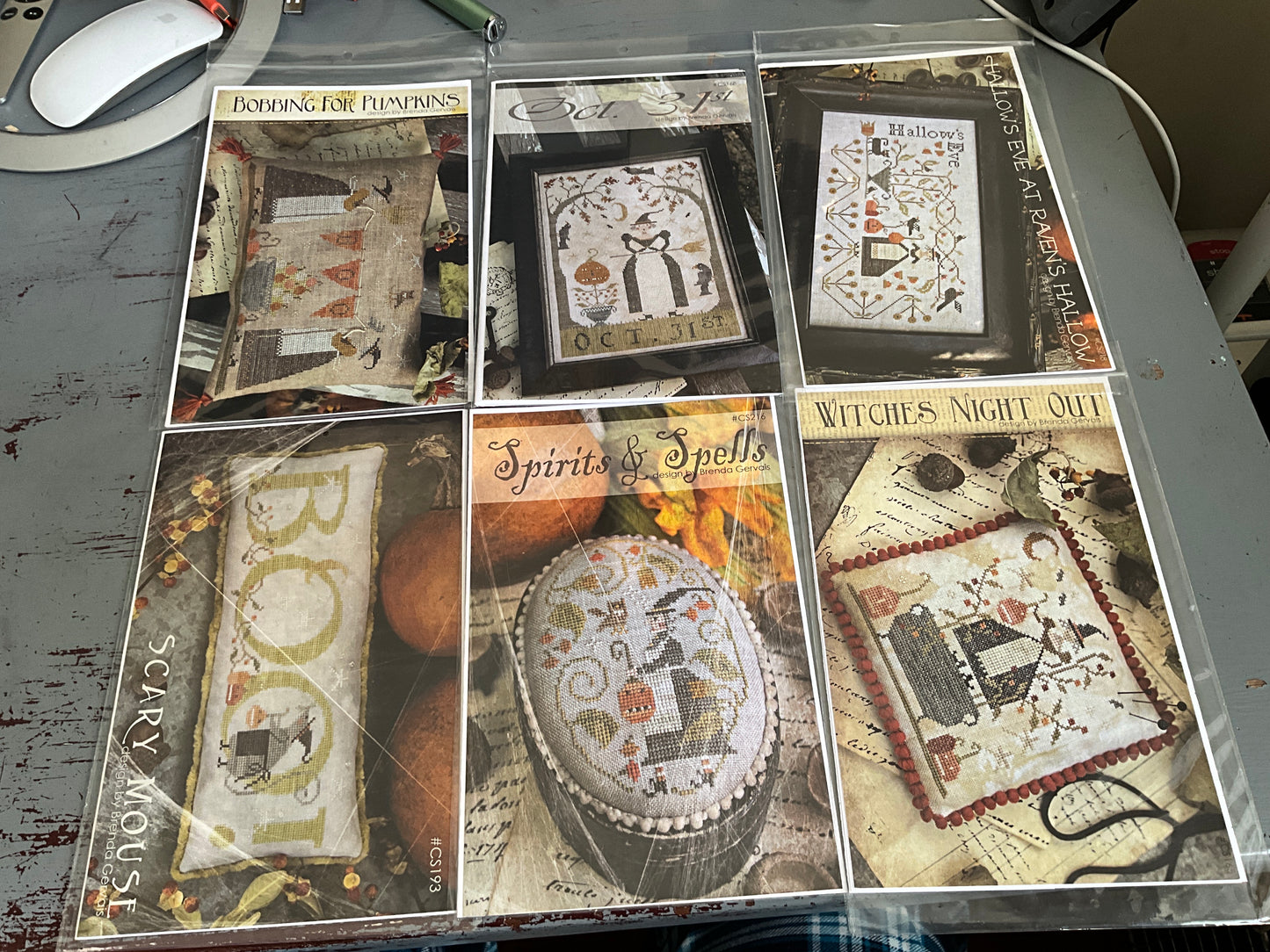 Brenda Gervais Halloween set of 6 counted cross stitch charts Country Stitches-With thy Needle & Thread see pictures & description