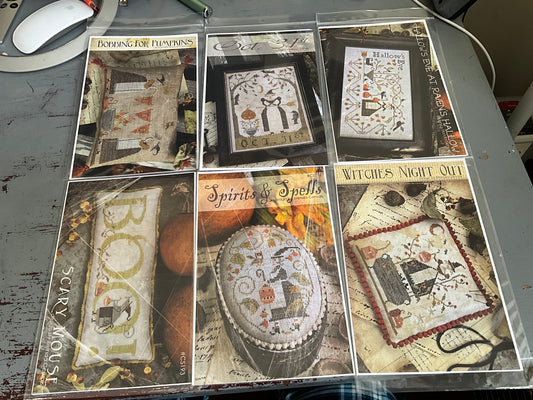 Brenda Gervais Halloween set of 6 counted cross stitch charts Country Stitches-With thy Needle & Thread see pictures & description