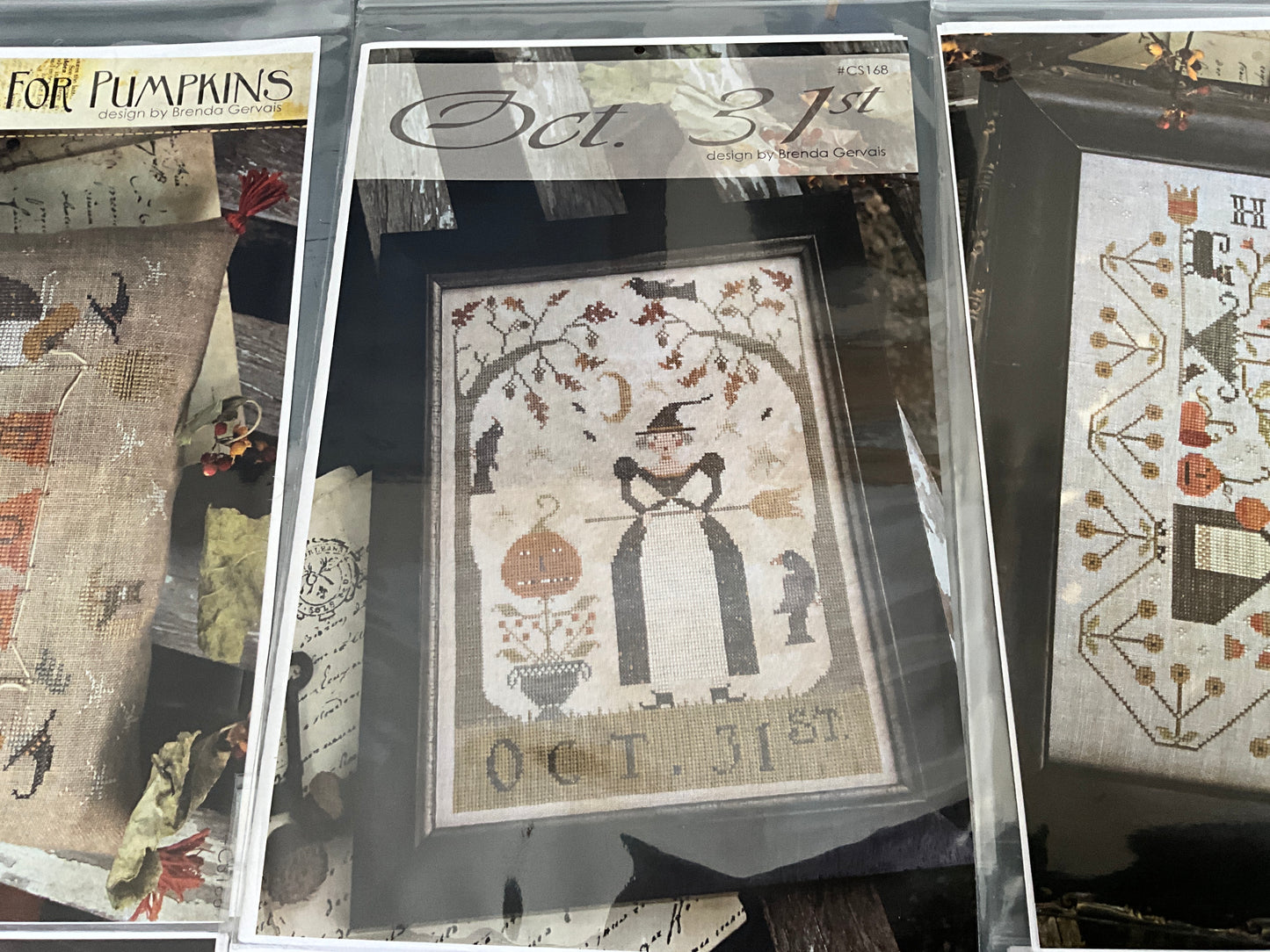 Brenda Gervais Halloween set of 6 counted cross stitch charts Country Stitches-With thy Needle & Thread see pictures & description