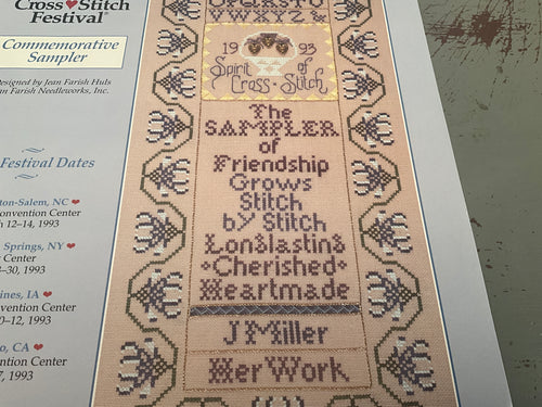 1993 Spirit of Cross Stitch Festival Commemorative Sampler chart by Jean Farish