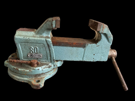 Bison-Biał PJWt-M80 swivel-base machinist vise made in Poland, likely from the late Cold War era (roughly 1970s–1980s