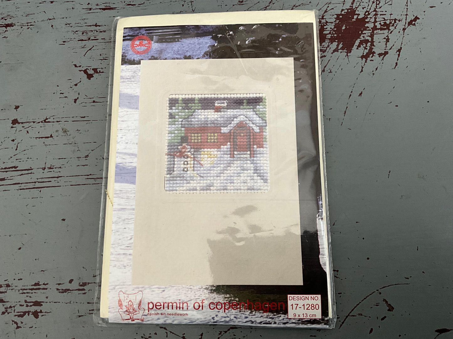 Permin of Copenhagen Home in the Winter Snow mini card cross stitch kit
