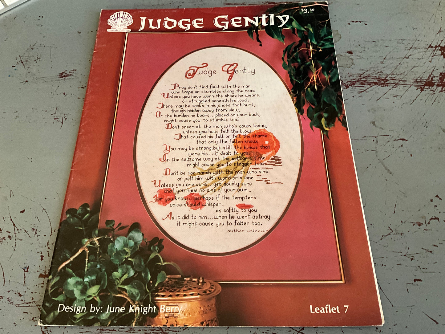 Seaside Designs Judge Gently Design by June Knight Berry vintage 1987 Leaflet 7 hard to find counted cross stitch chart