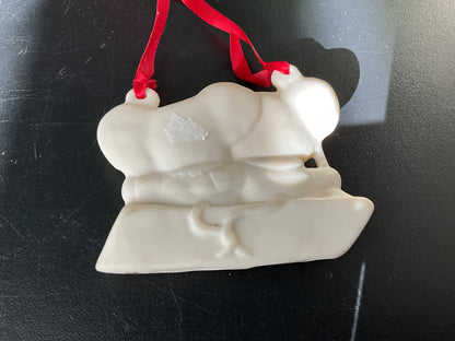 Precious pair of mice on a swing porcelain Christmas ornament