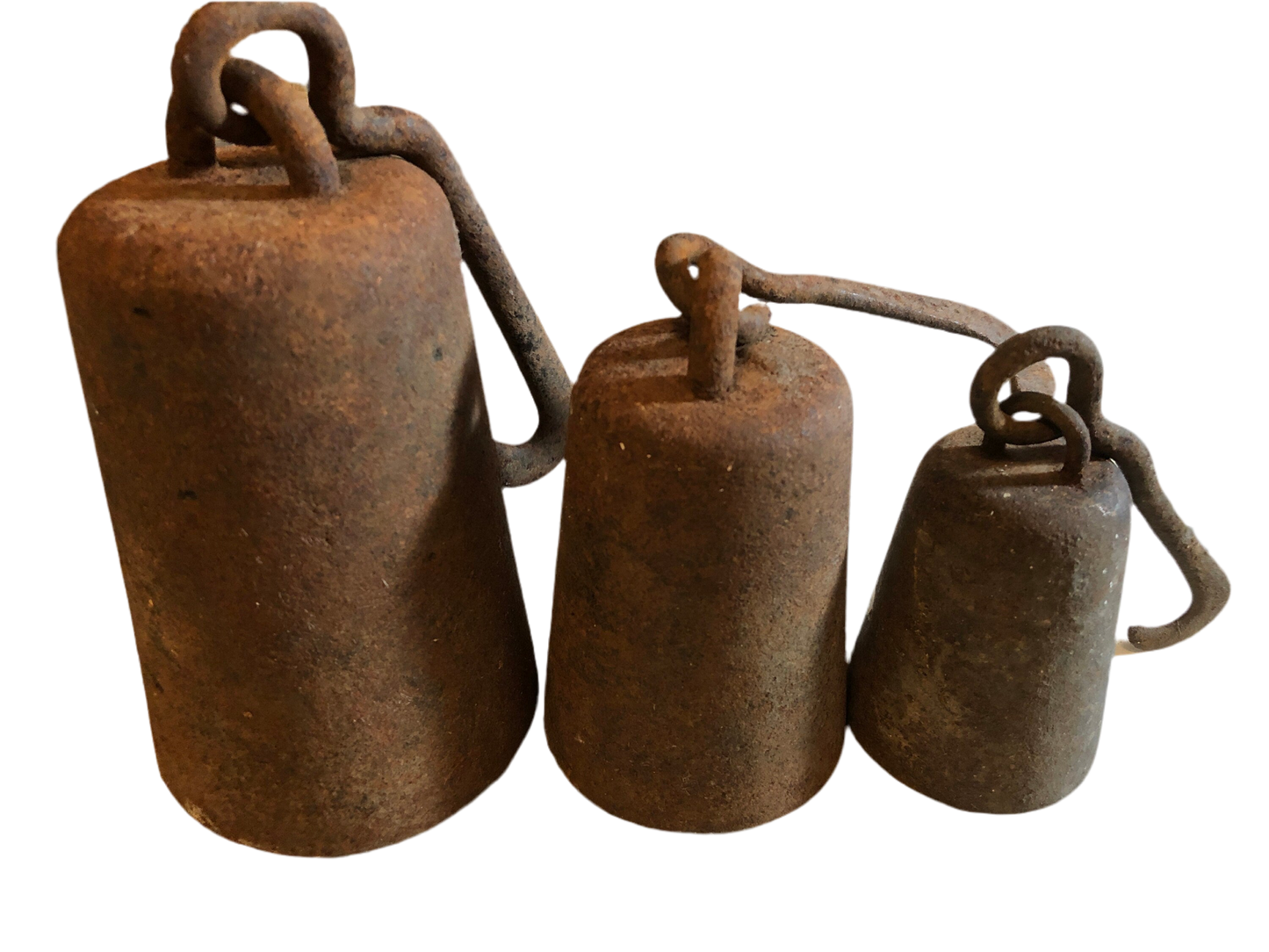 Antique Old Metal Iron 8 lb. 4 lb., and 2 lb. Set of 3 Merchants Hooked Scale Weights*