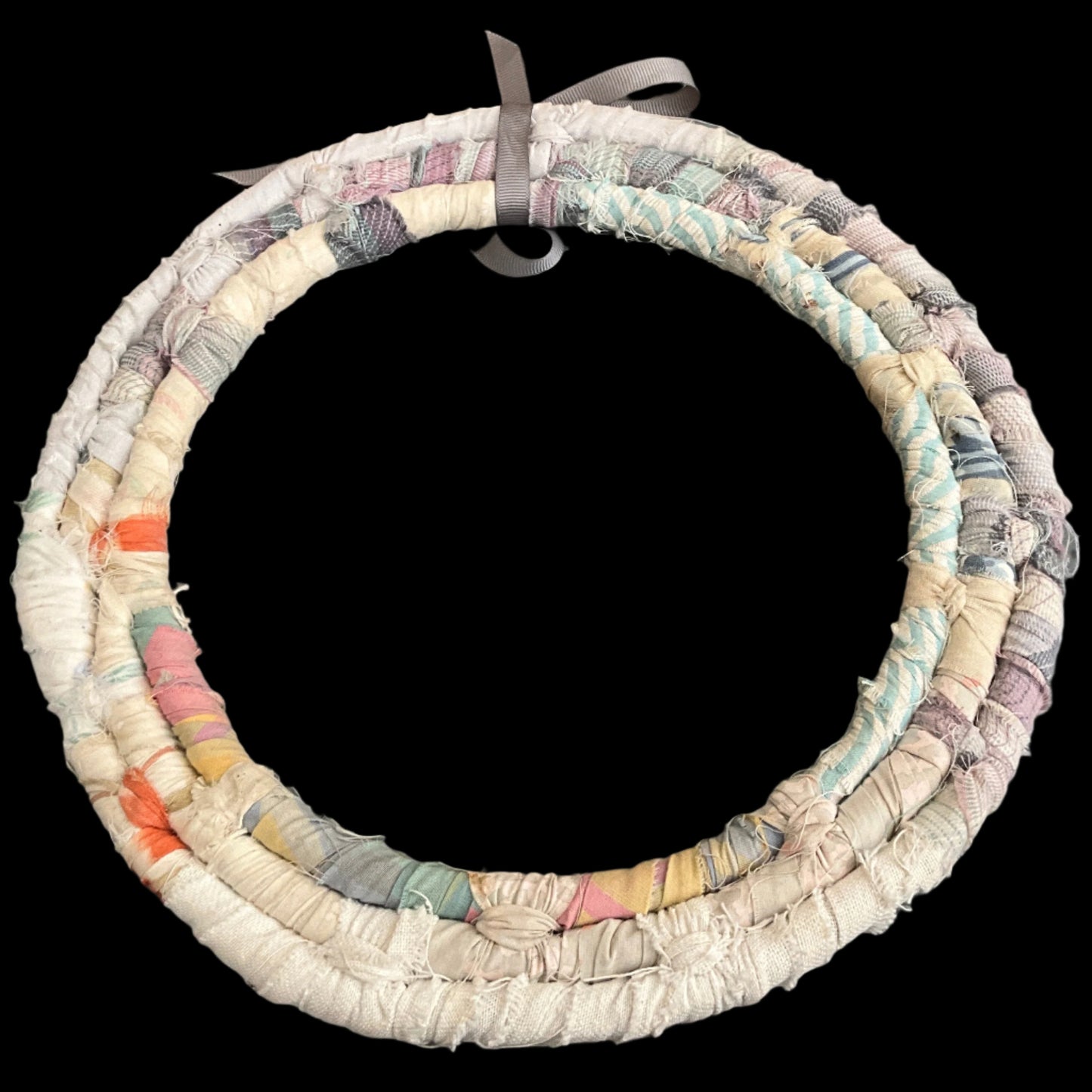 Quilted triple hoop wreath wall hanging