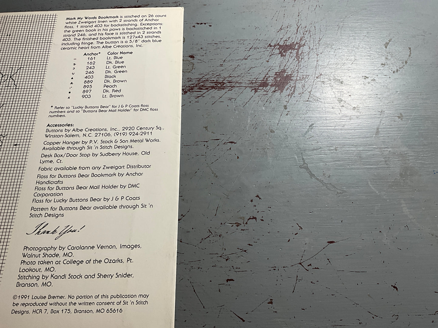 Sit n Stitch Buttons Bear Designs by Louis Bremer counted cross stitch chart