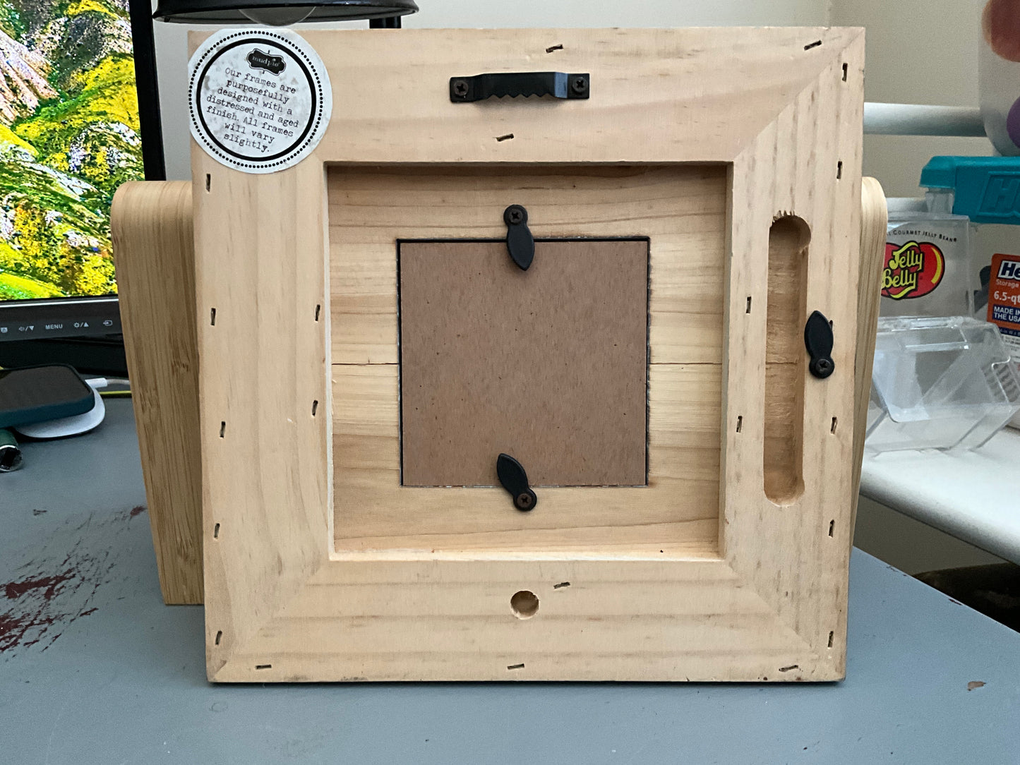 Mudpie “hello world” baby picture wall hanging frame 8” square frame that fits a 3” square picture.