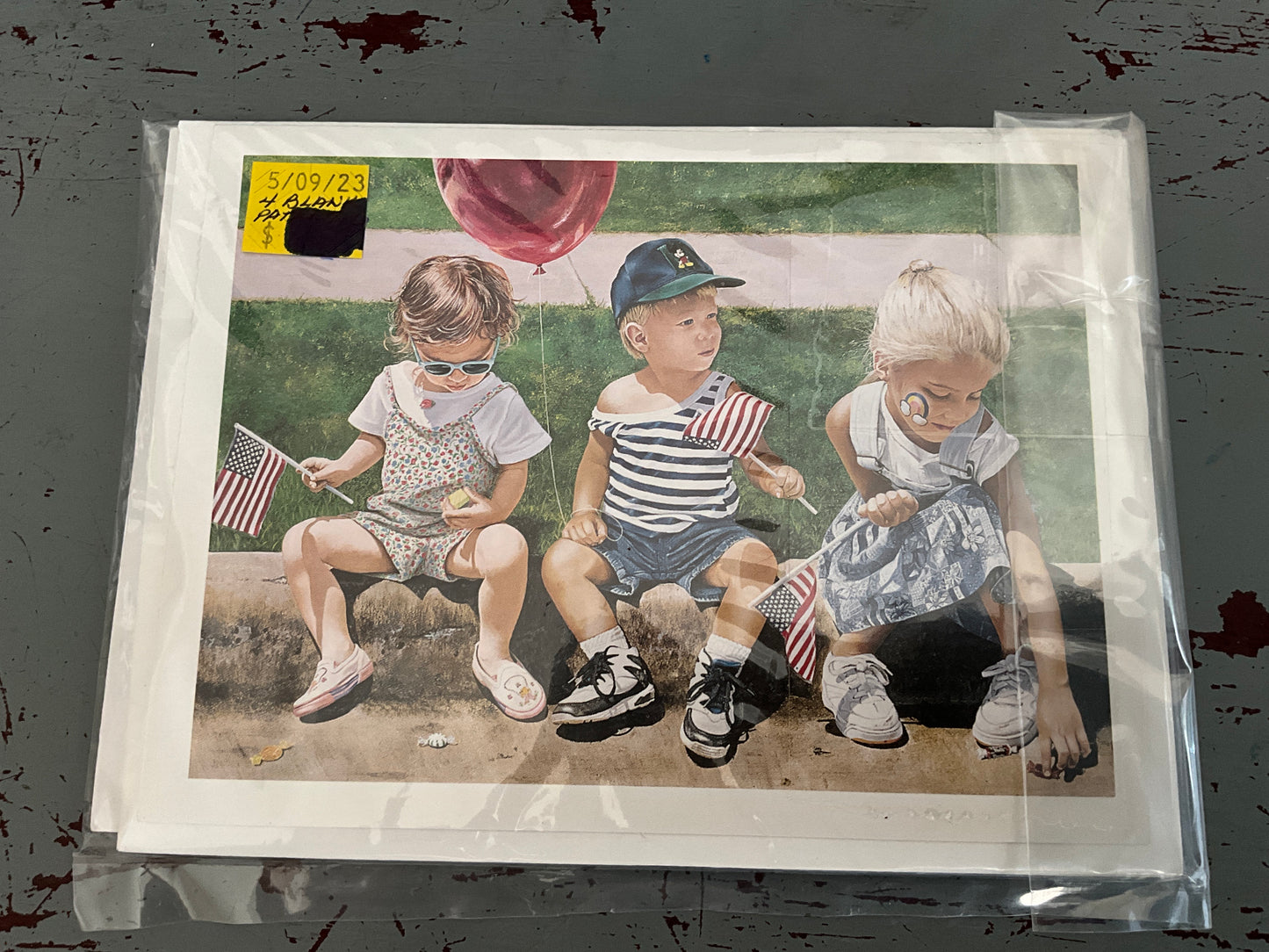 American sprit greeting cards set of 2 pickup truck & children