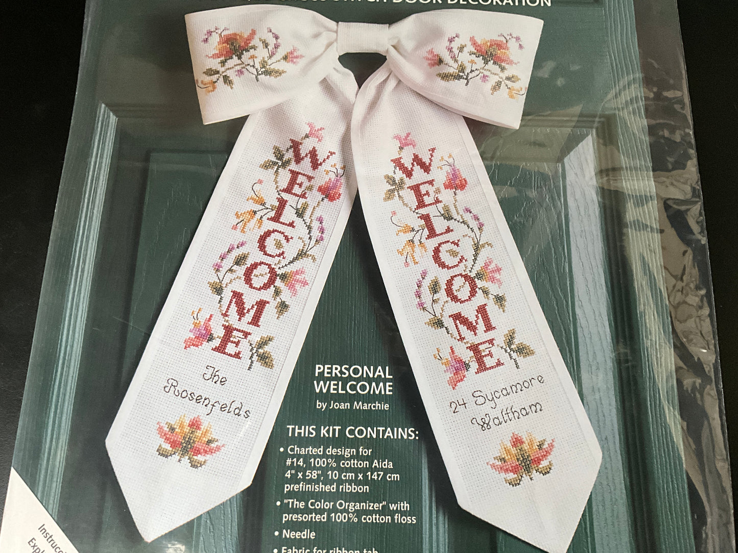 Bow Ties Personal Welcome cross stitch completed project with chart 08117