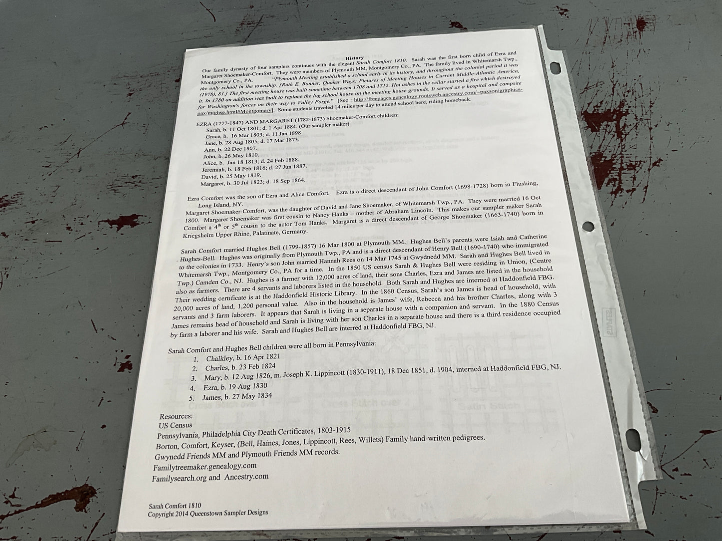 Queenstown Sampler Designs Sarah Comfort 1810 counted cross stitch chart