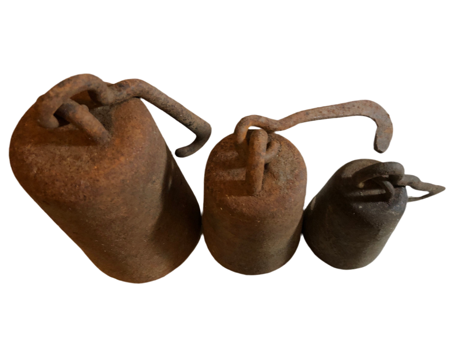 Antique Old Metal Iron 8 lb. 4 lb., and 2 lb. Set of 3 Merchants Hooked Scale Weights*