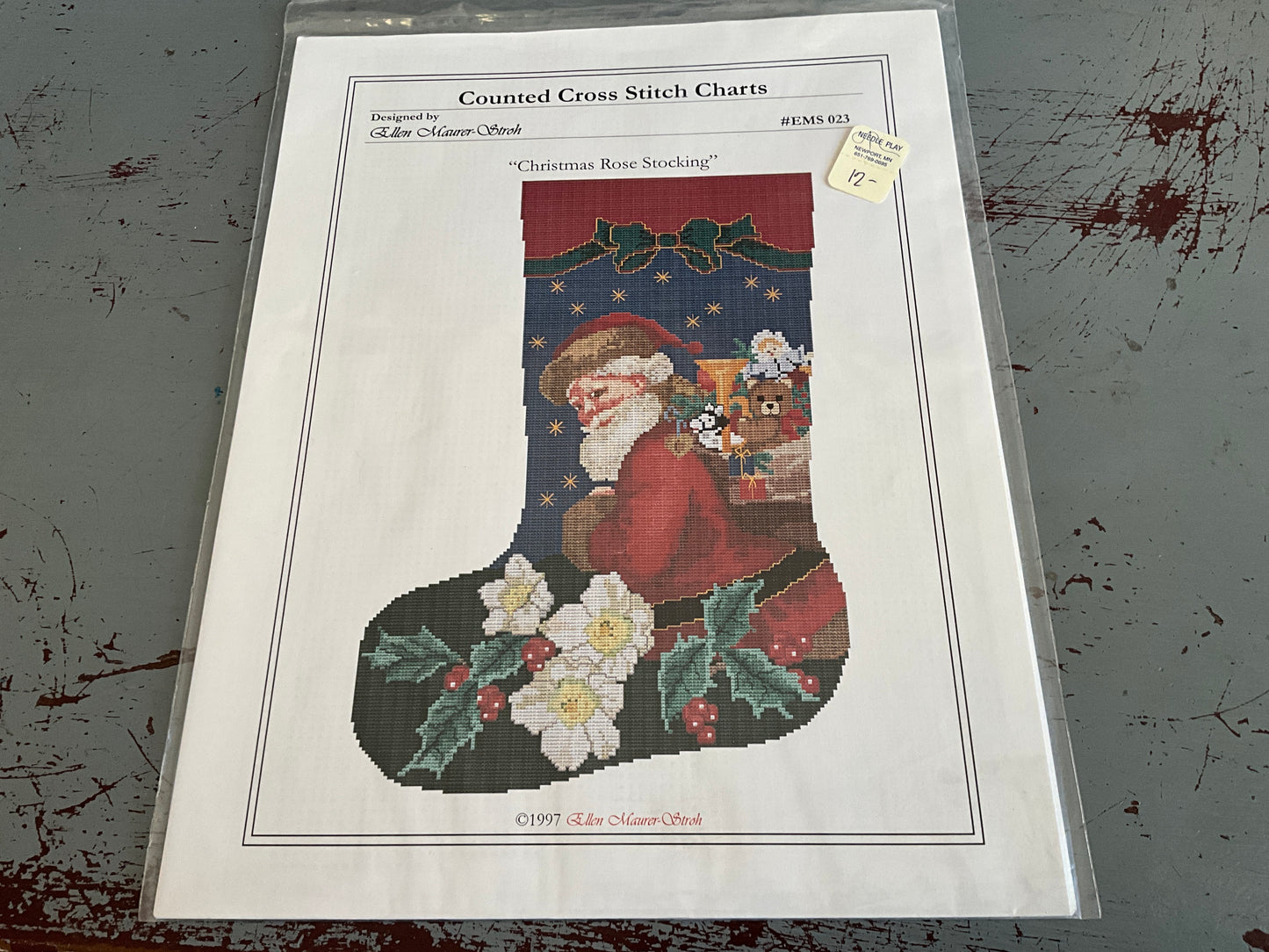 Christmas Rose Stocking by Ellen Maurer-Stroh # EMS023 1997 counted cross stitch chart