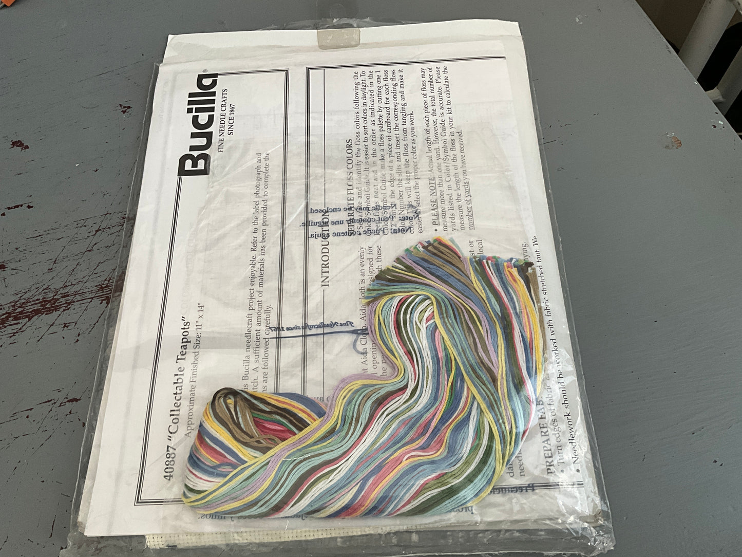 Bucilla Collectible Teapots 40887 cross stitch kit on 14 count AIDA