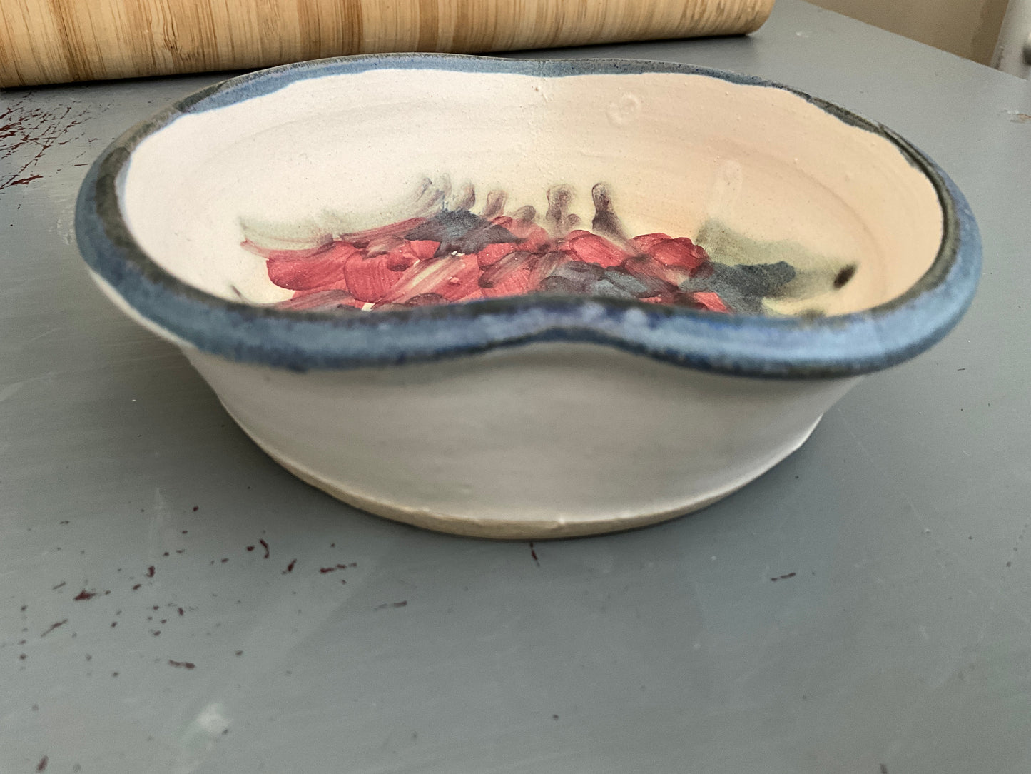 Tantalizing Tulips hand painted ceramic heart shaped trinket dish