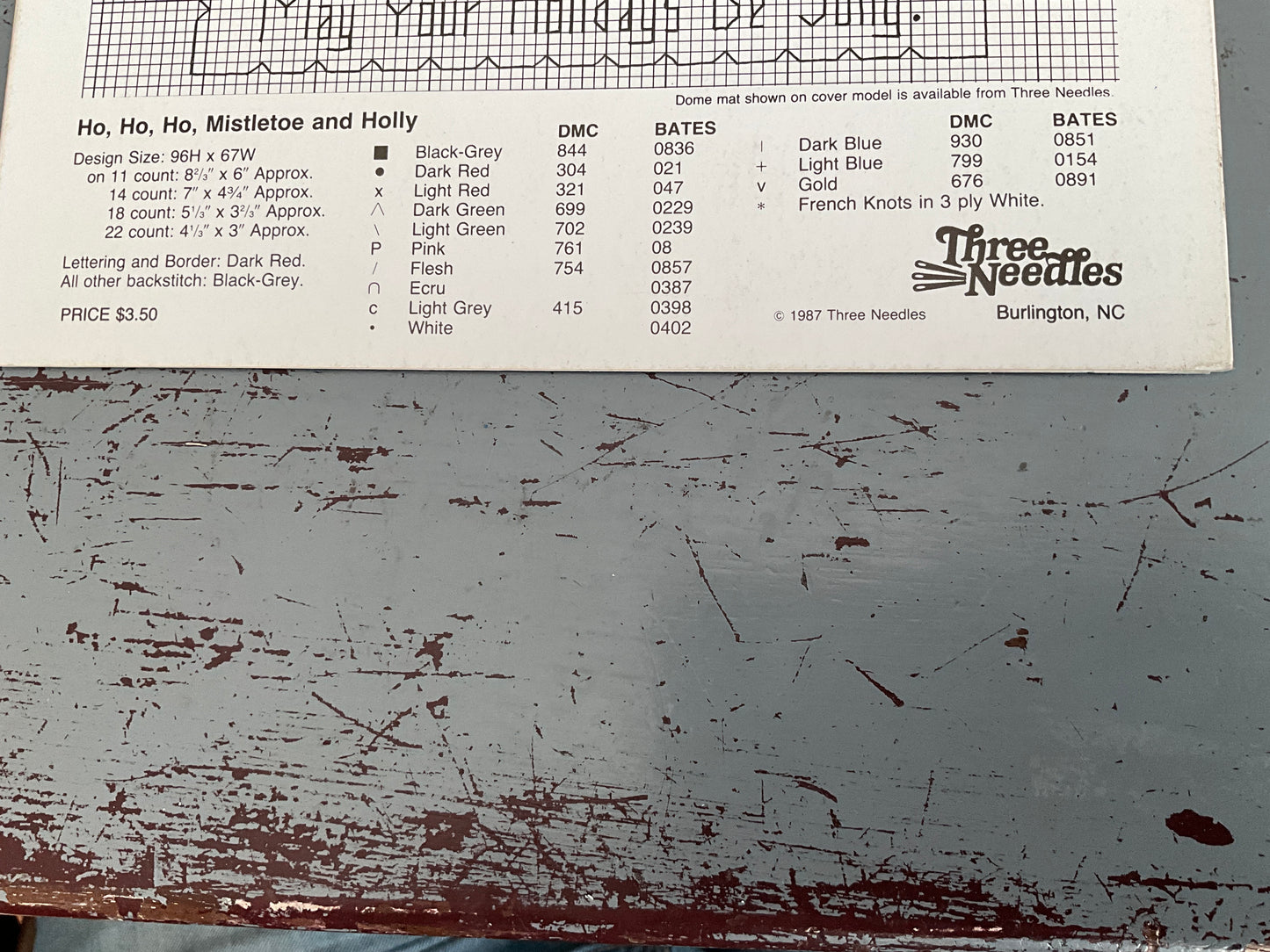 Three Needles Ho Ho Mistletoe counted cross stitch chart