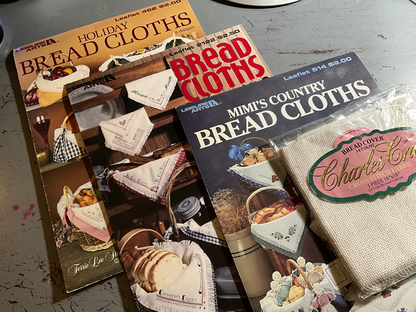 Leisure Arts Bread cloth design charts set of 3 with Charles Craft stitch-able bread Cover see description*