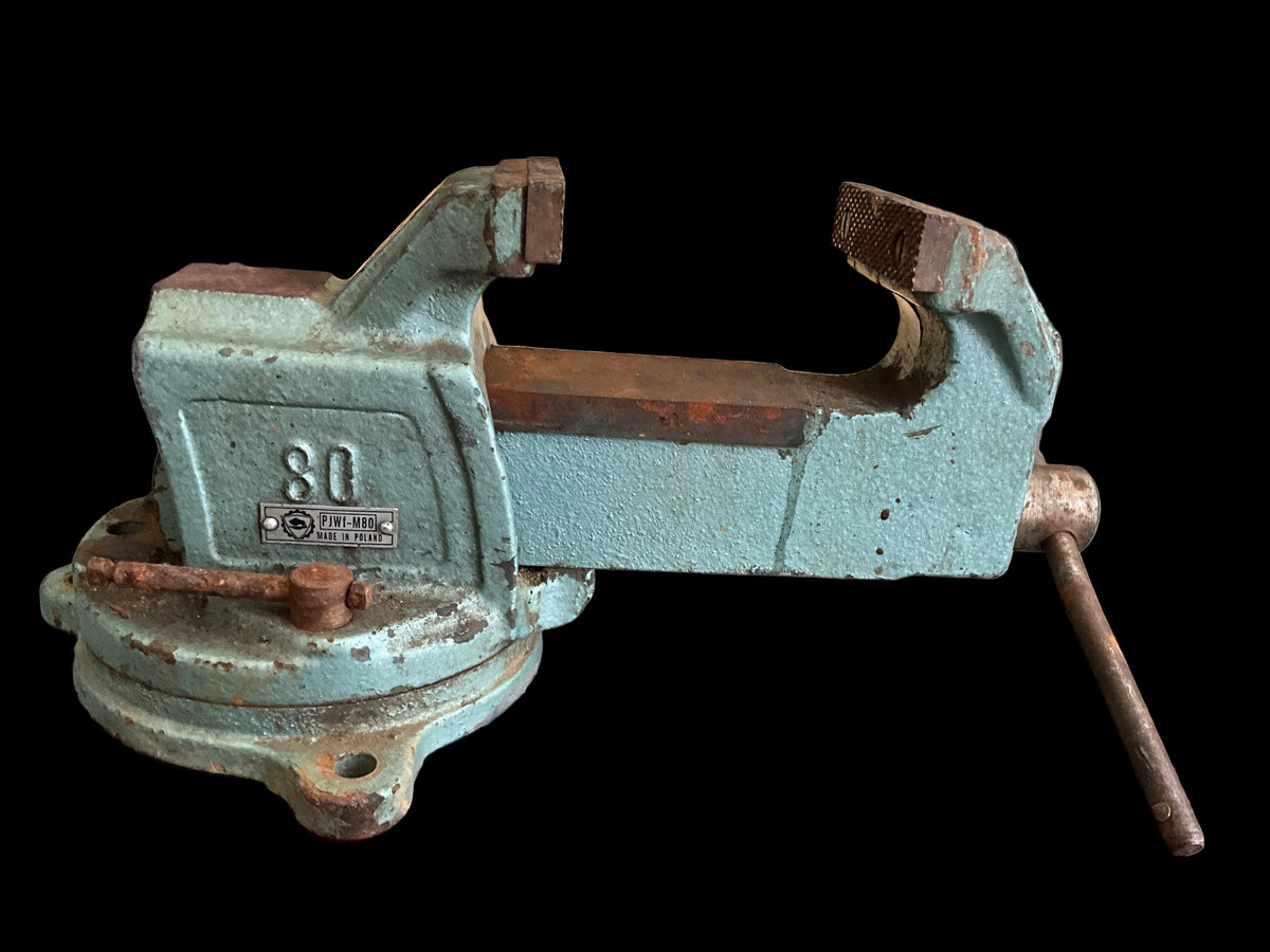 Bison-Biał PJWt-M80 swivel-base machinist vise made in Poland, likely from the late Cold War era (roughly 1970s–1980s