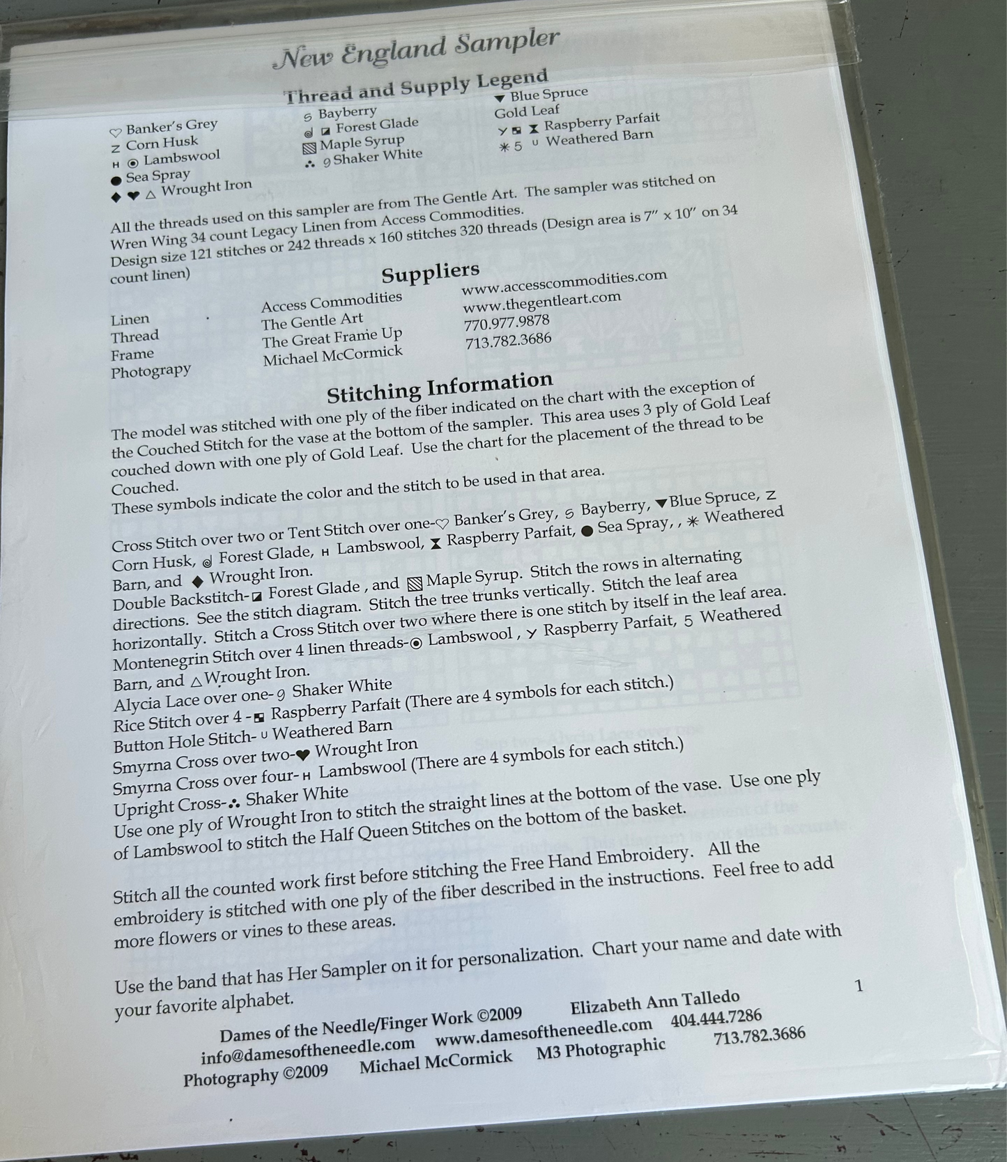 Dames of the needle New England Sampler cross stitch chart