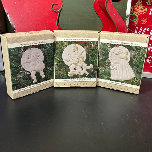 Hallmark Norman Rockwell Portraits in Bisque Collection Vintage 1993 Keepsake Ornaments  set of 3 see pictures and description*