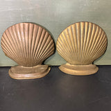 Sensational scallop clam seashells brass bookend pair vintage coastal denotative nautical collectible