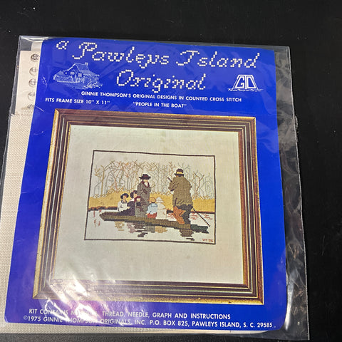 Pawleys Island Original People in the boat Ginnie Thompson vintage 1975 counted cross stitch kit