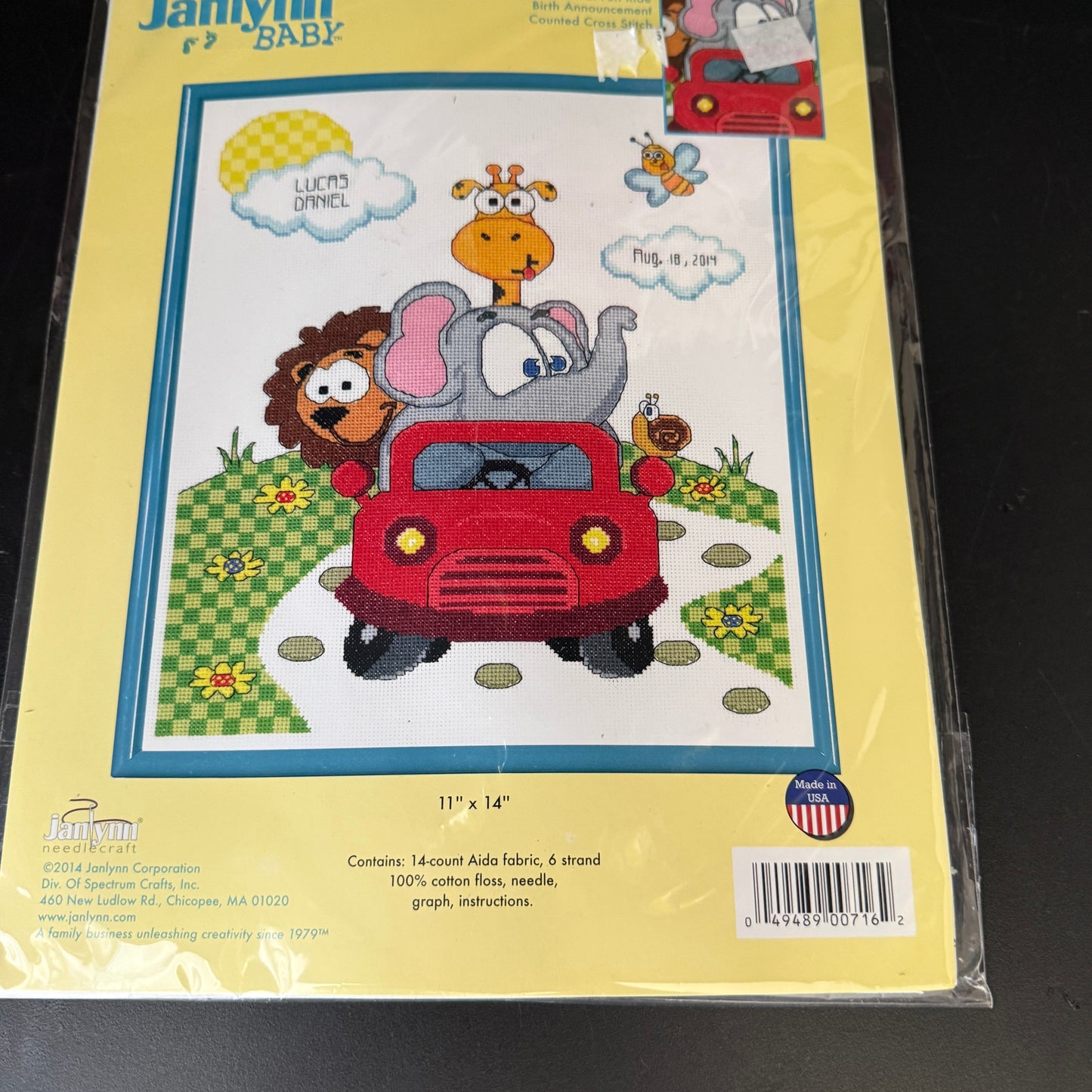 Jannlyn Baby Animal Fun Ride 021-1775 cross stitch kit 11 x 14 inches