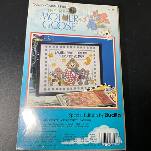 Bucilla Mother Goose sampler counted cross stitch chart with 14 count white AIDA*