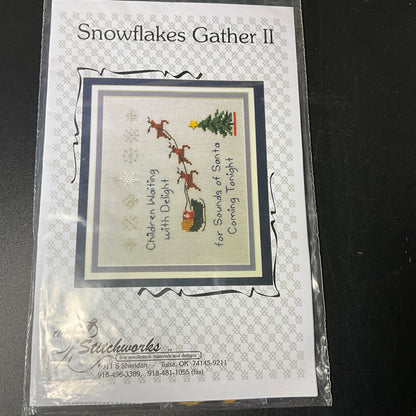 the Stitchworks Snowflakes Gather II cross stitch kit with linen thread and embellishments