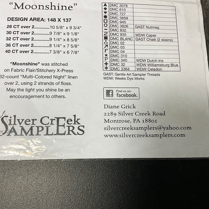 Silver Creek Sampler Moonshine counted cross stitch chart