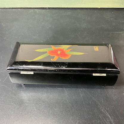 Japanese Lacquerware beautiful floral motif musical mirrored jewelry box vintage keepsake collectible