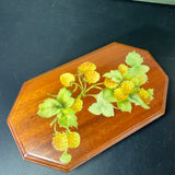 Wonderful wooden golden velveteen lined floral motif lidded vintage  keepsake box 10 by 5 inch see pictures for shape