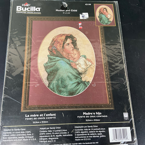Bucilla Plaid Mother and Child 43199 vintage 2002 counted cross stitch kit