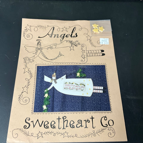 Sweetheart Company Angels vintage 2000 cross stitch chart with star buttons